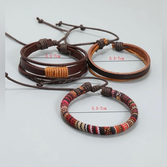 ✧ 4/$15 3PC Men’s Multicolored Cowhide & Rope Bracelet Bundle - Picture 3 of 4